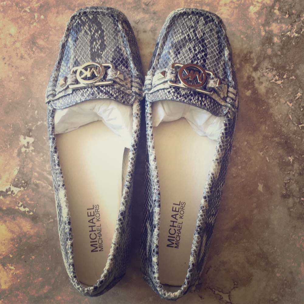Michael Kors grey snakeskin loafers